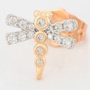Copper dragonfly stud earrings with eco-friendly copper zircons, 18K gold plated